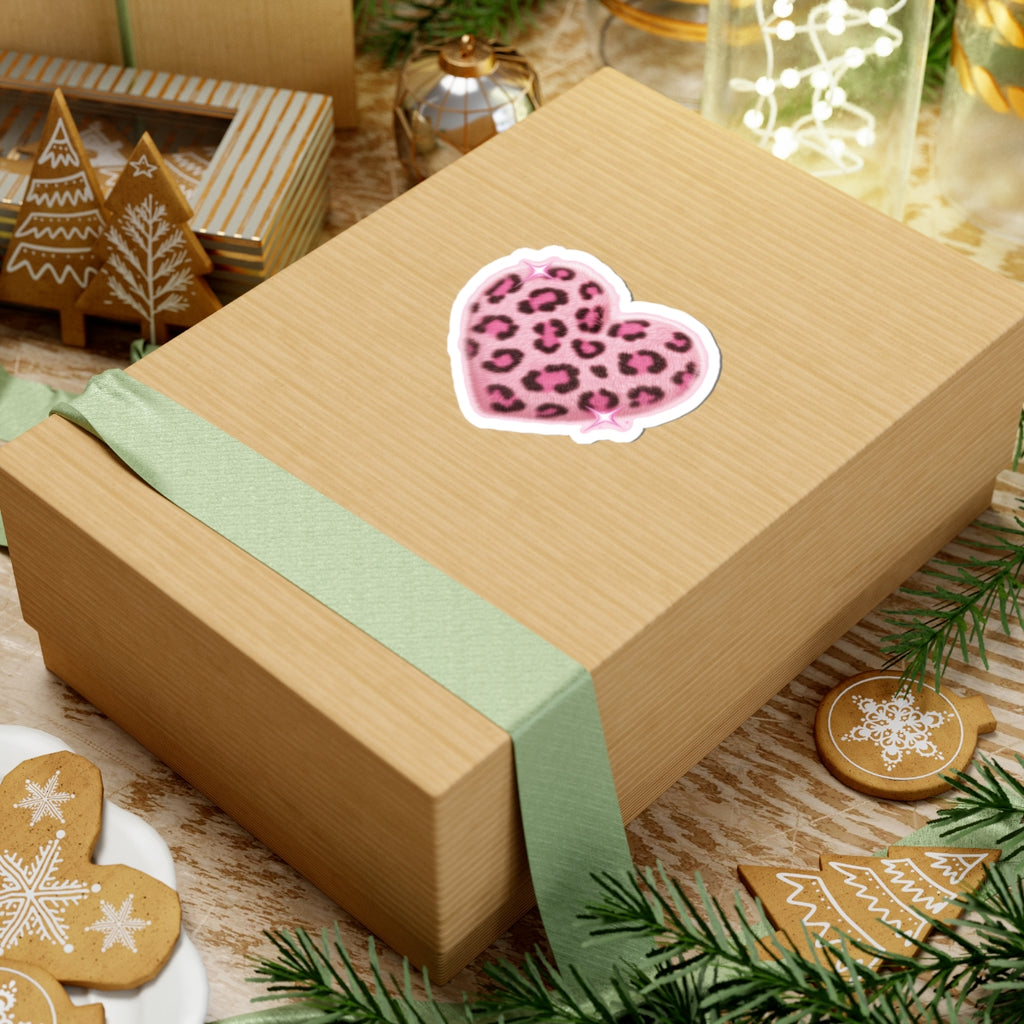 Pink Leopard Heart Kiss-Cut Sticker