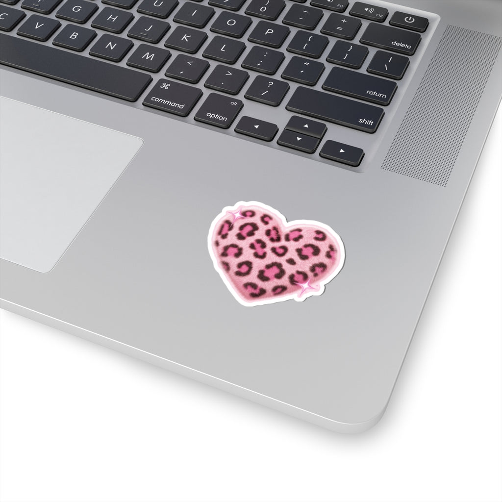 Pink Leopard Heart Kiss-Cut Sticker