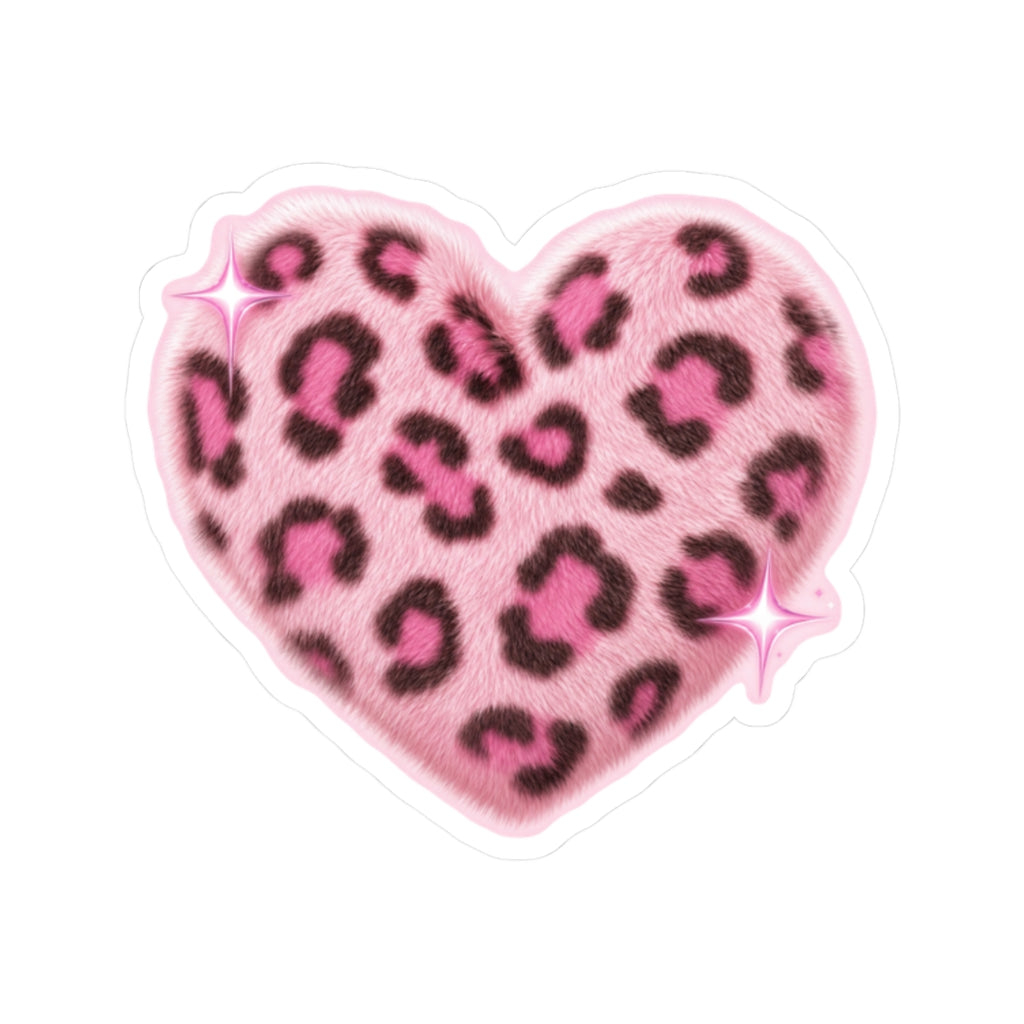 Pink Leopard Heart Kiss-Cut Sticker
