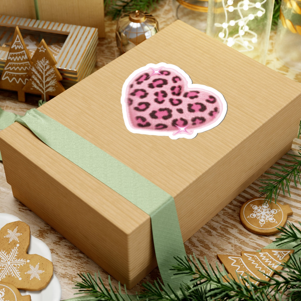 Pink Leopard Heart Kiss-Cut Sticker